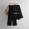 Casual Set Women's Belted Top + Loose Wide-Leg Pants 2-Piece