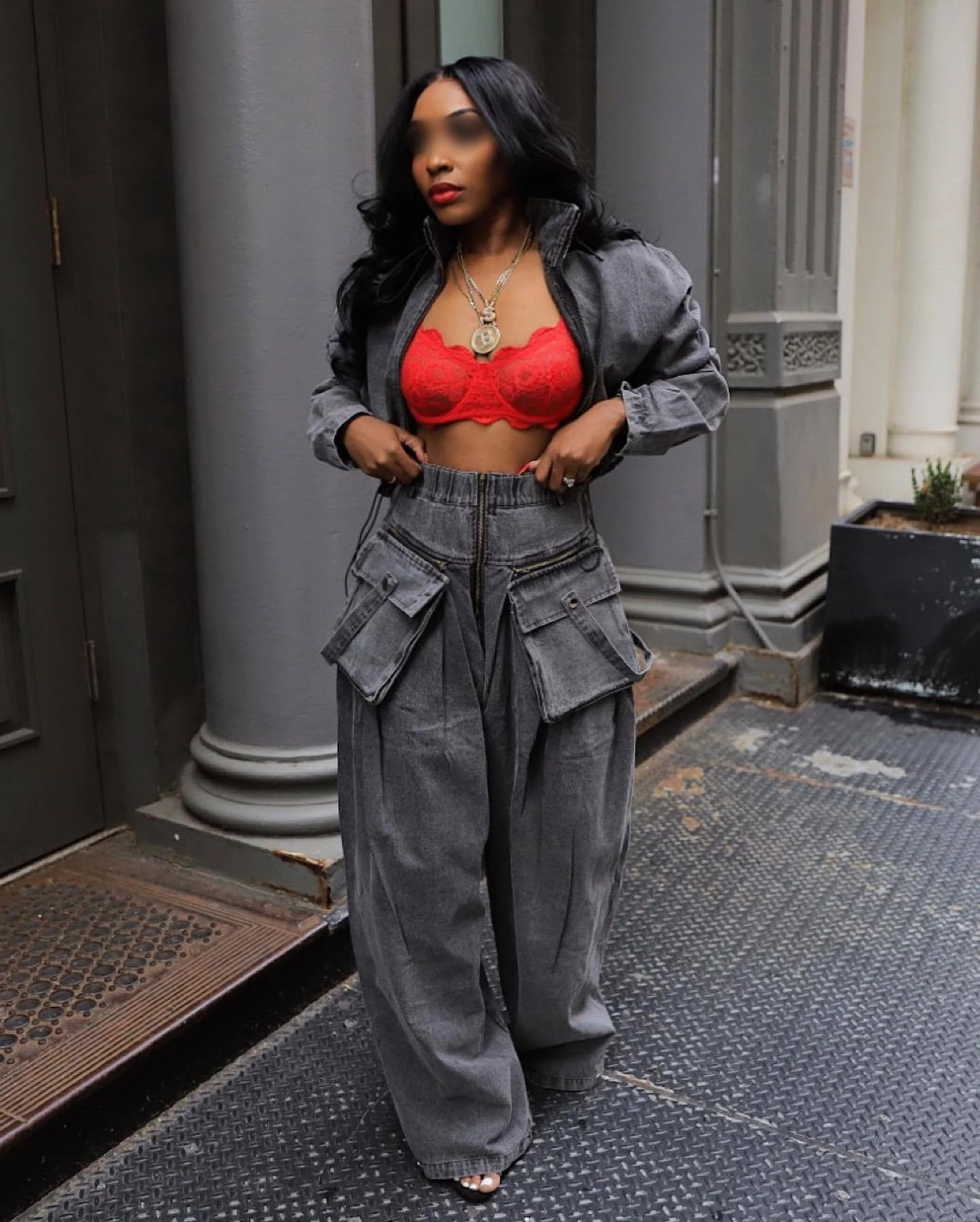 Jeans Baggy High Waist Cargo Distress Jeans Two Piece Set Women Clothing