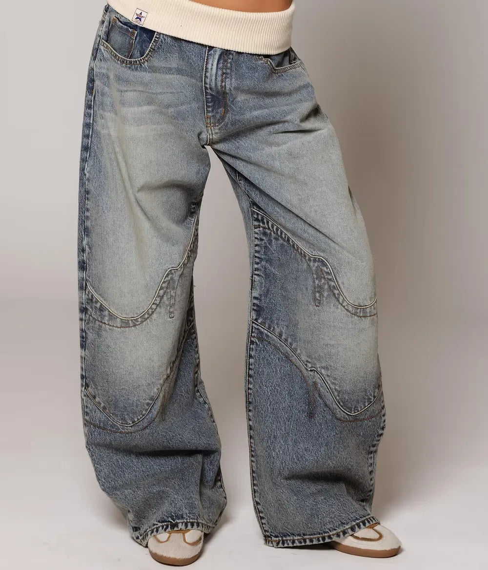 Baggy Retro Jeans Hip Hop Splice Fashion Jeans Basics Simple Wide Leg Pants Cargo Pants American Street Clothes