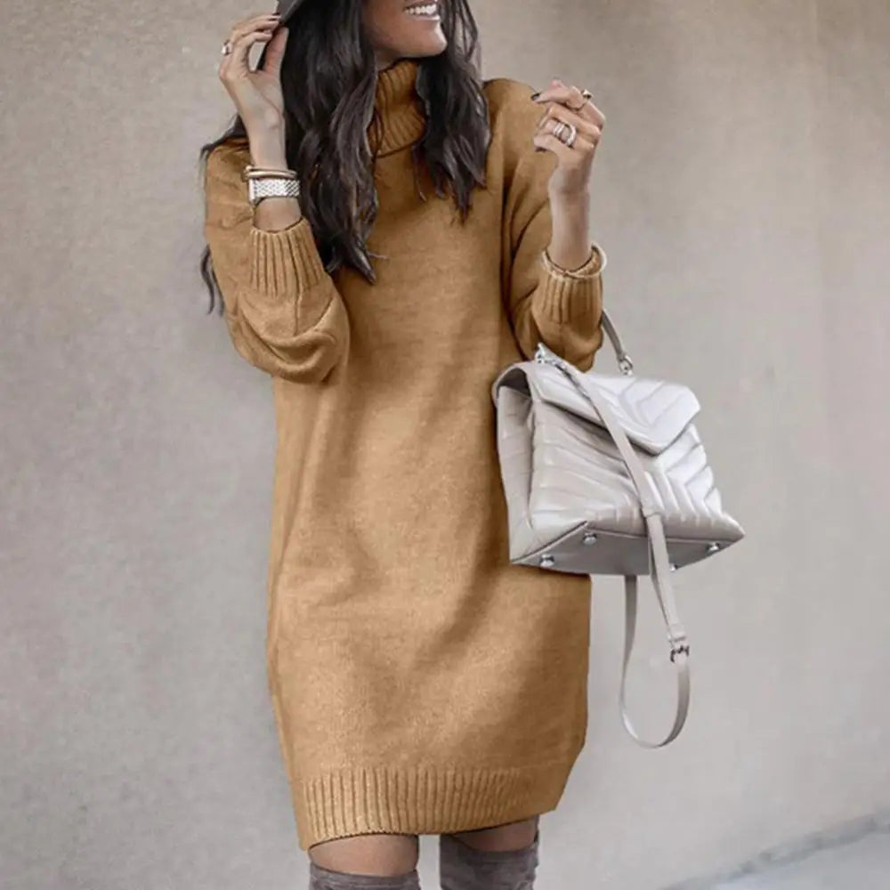 Knee-length Dress Loose Long Sleeve Women New Autumn Turtleneck Warm Knitted Sweater