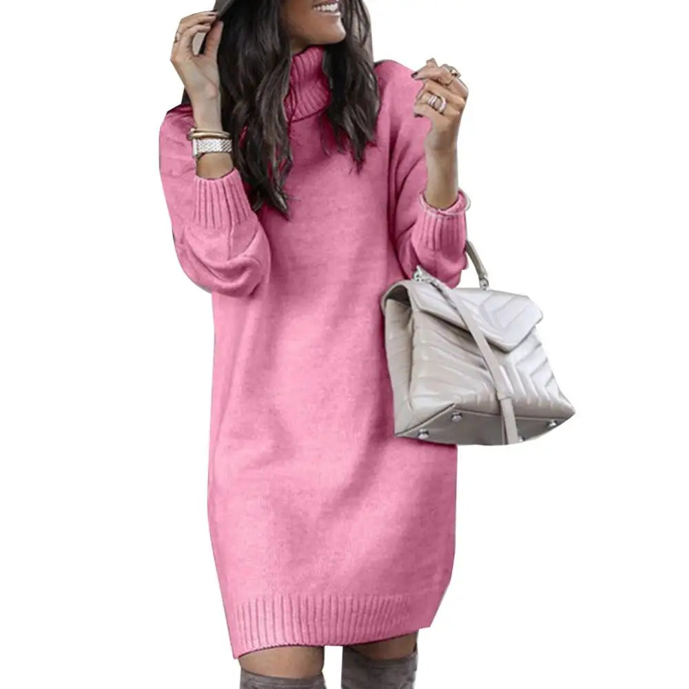 Knee-length Dress Loose Long Sleeve Women New Autumn Turtleneck Warm Knitted Sweater