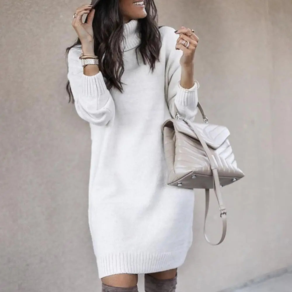 Knee-length Dress Loose Long Sleeve Women New Autumn Turtleneck Warm Knitted Sweater