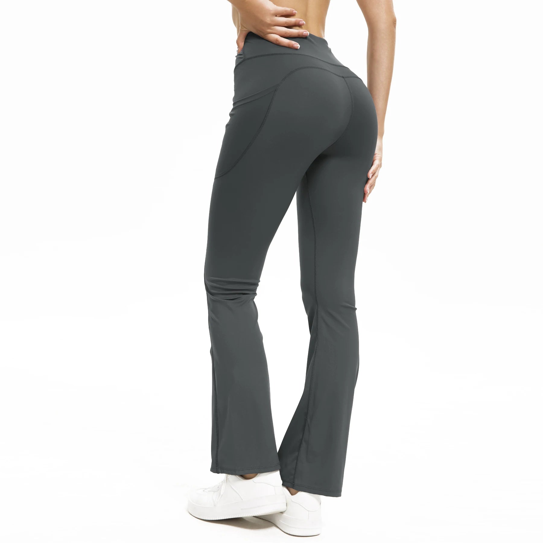 Flare Leggings with Side Pockets Soft Yoga Women's Pants High Waist Gym Slim Pants Fitness and Body Building Sportwear