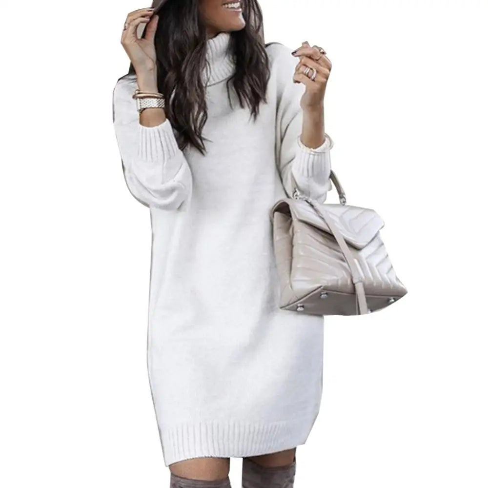 Knee-length Dress Loose Long Sleeve Women New Autumn Turtleneck Warm Knitted Sweater