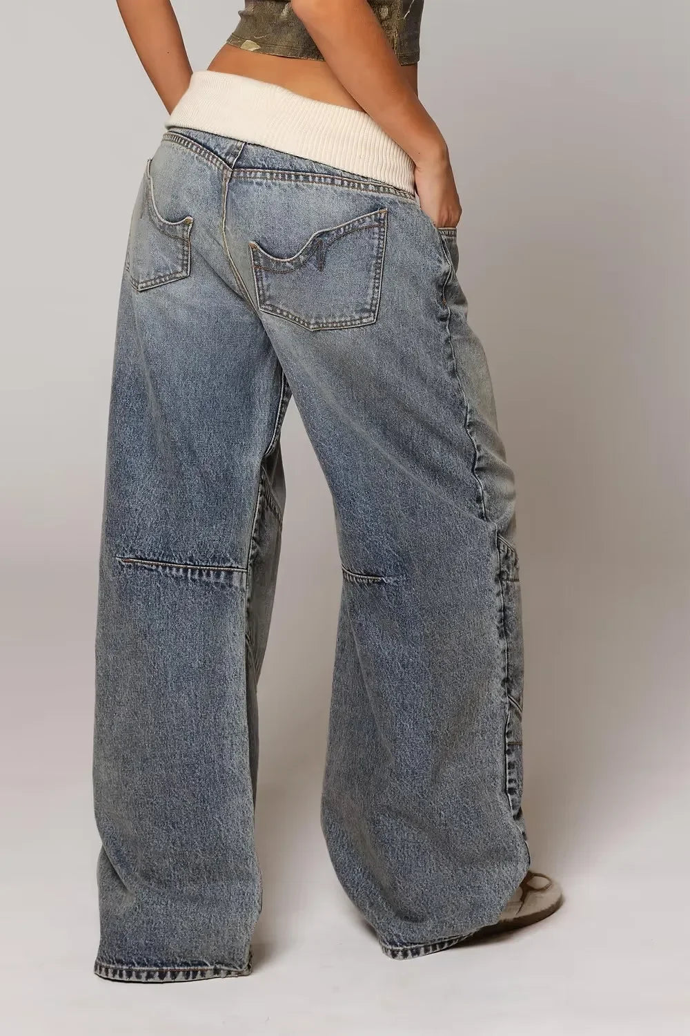 Baggy Retro Jeans Hip Hop Splice Fashion Jeans Basics Simple Wide Leg Pants Cargo Pants American Street Clothes
