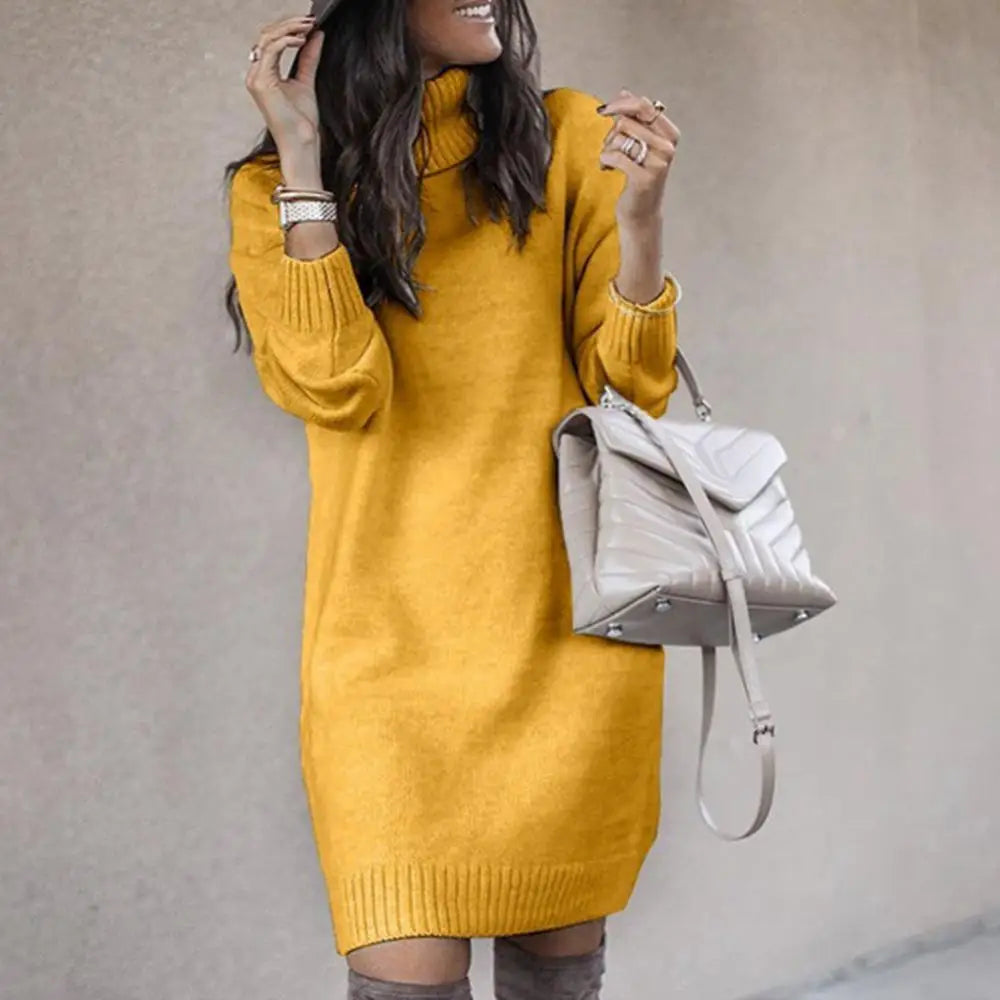 Knee-length Dress Loose Long Sleeve Women New Autumn Turtleneck Warm Knitted Sweater