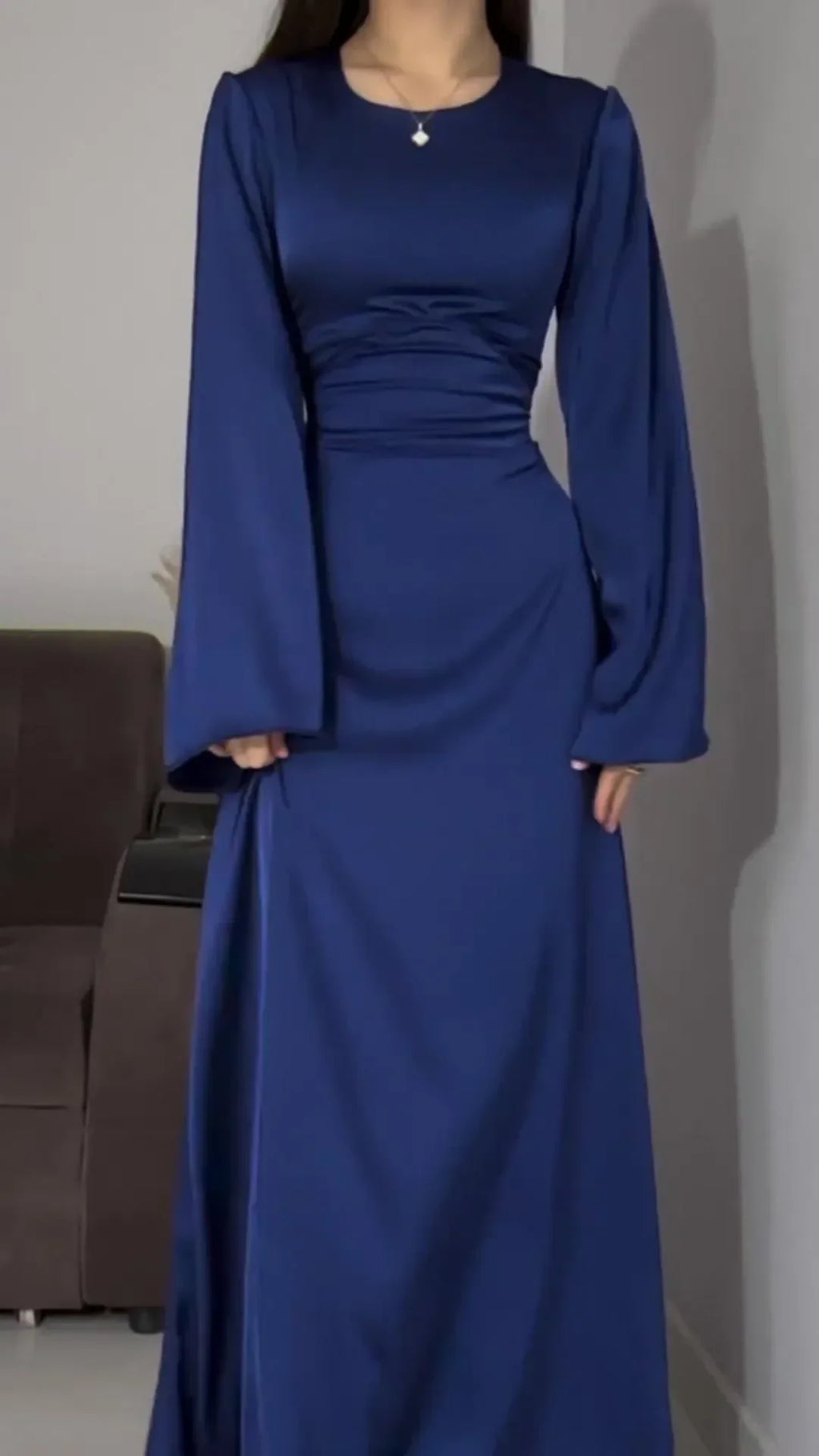 Women Clothing Solid Satin Dress with Belt