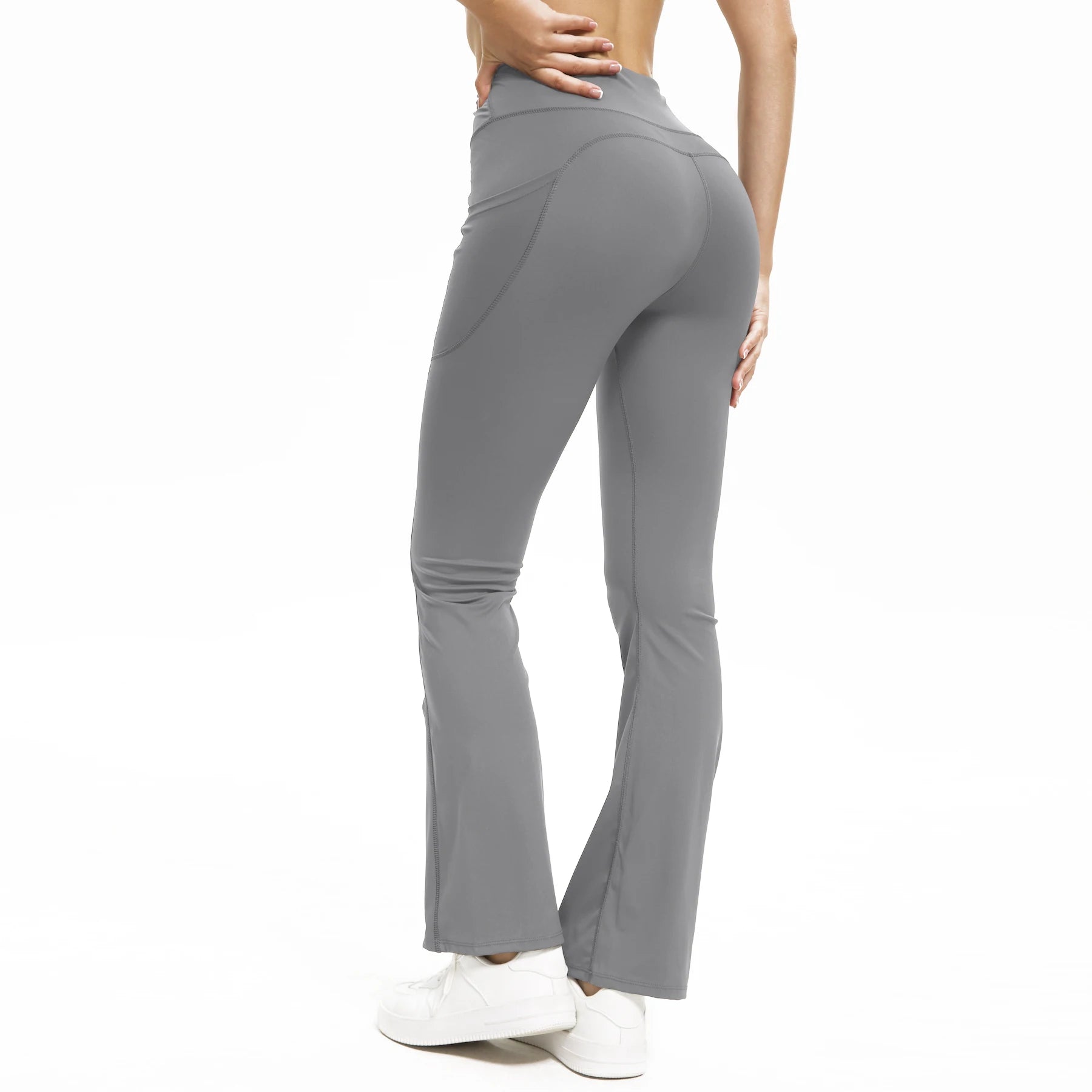 Flare Leggings with Side Pockets Soft Yoga Women's Pants High Waist Gym Slim Pants Fitness and Body Building Sportwear